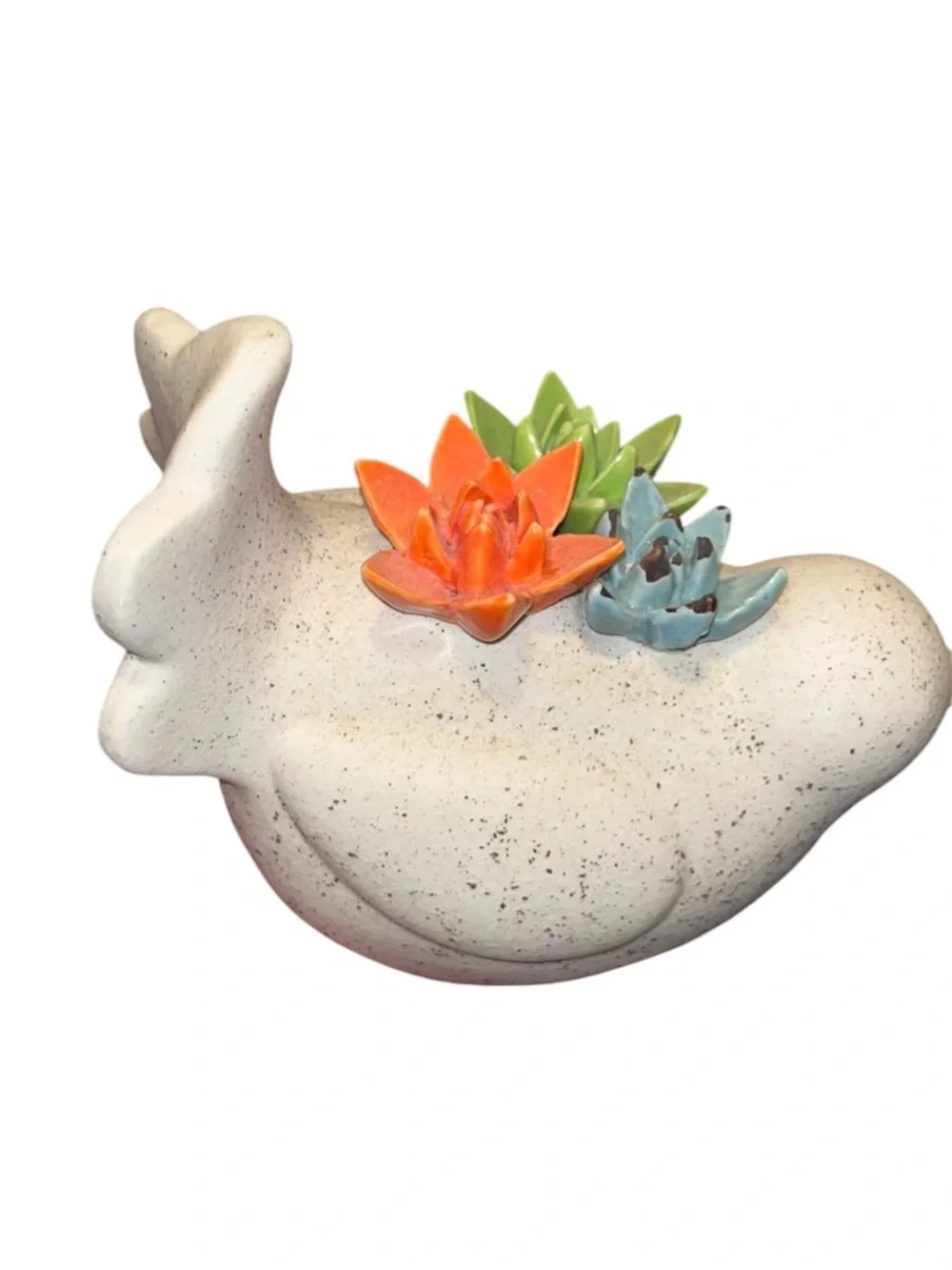 Ceramic Bird figurine in Matt natural speckled finish Colorful Succulent Accents